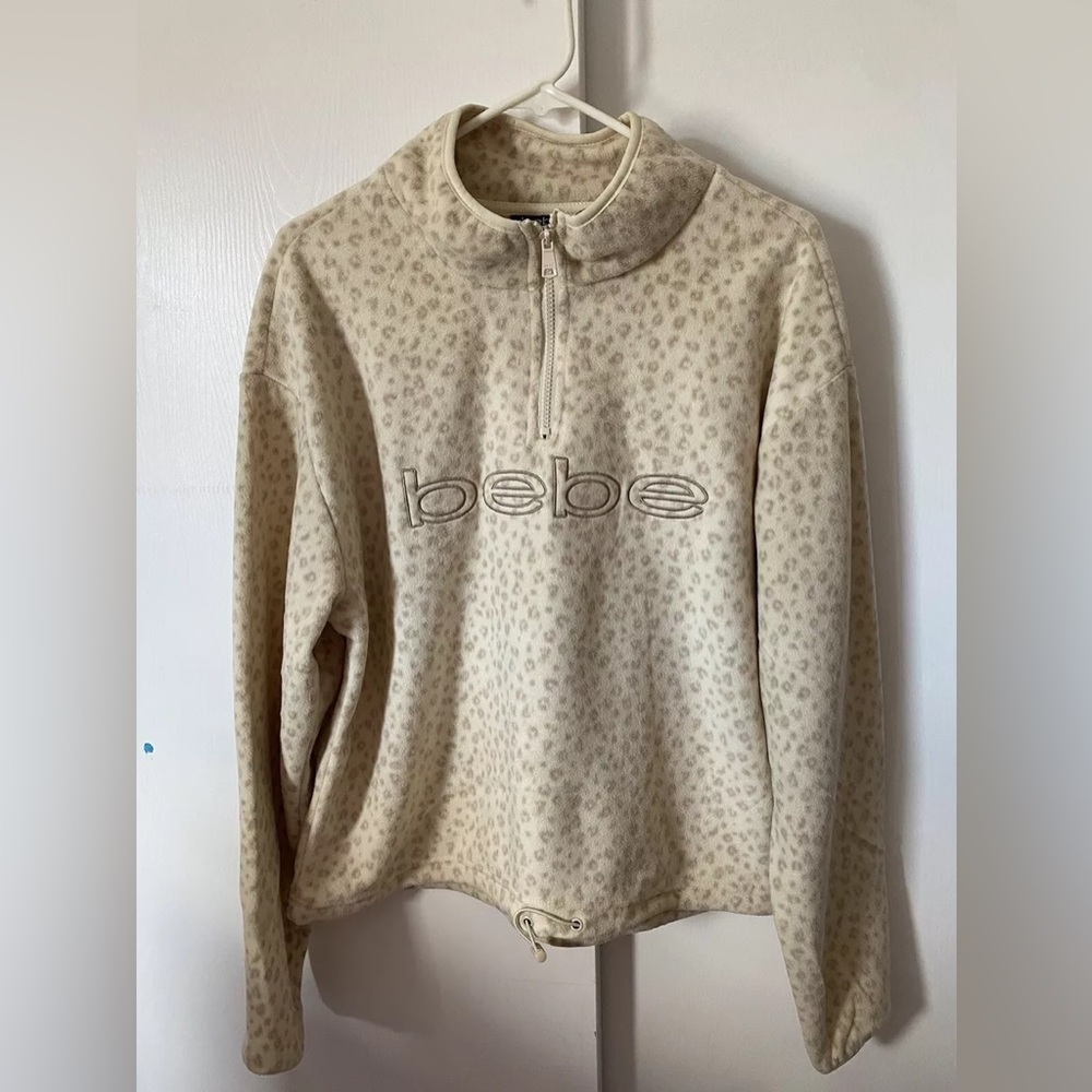 Bebe🤎Polar Fleece Jacket, Color: Ivory Leopard, Size M, NWT